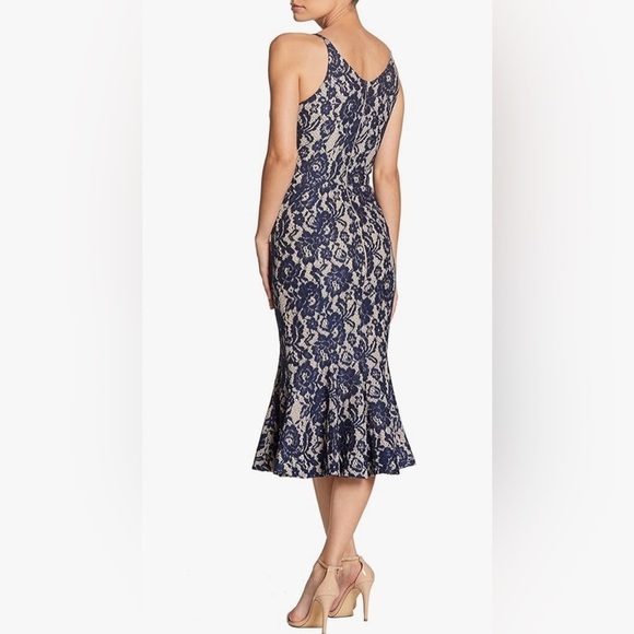 NEW Dress the Population Isabelle Plunging Mermaid Fitted Lace Midi Dress Sz S - Picture 2 of 12